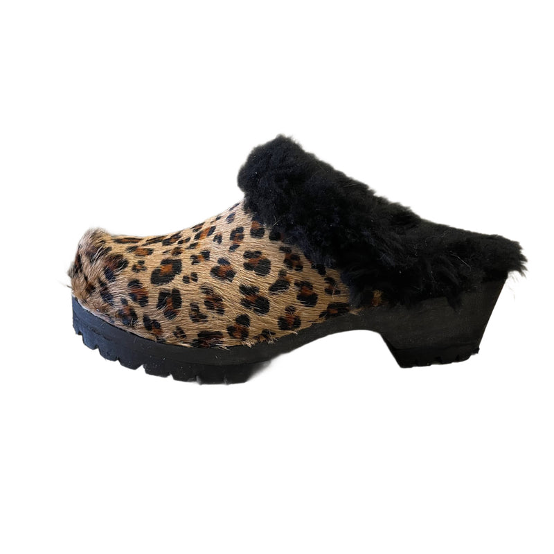 Leopard Printed  Pony Shearling Clogs