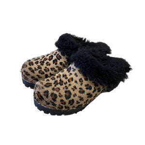 Leopard Printed  Pony Shearling Clogs