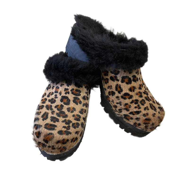 Leopard Printed  Pony Shearling Clogs