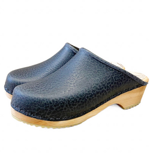 Traditional Heel Black Bison Leather