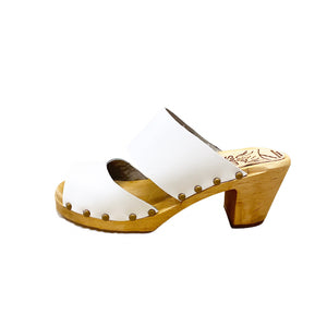 High Heel Two Strap Sandal in your choice of Featured Leather