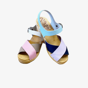 High Heel Joy Sandal in Multi Colored Featured Leather