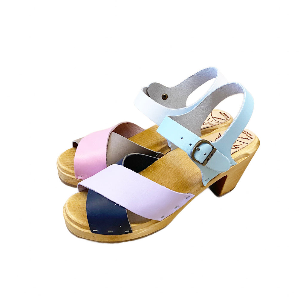 High Heel Joy Sandal in Multi Colored Featured Leather