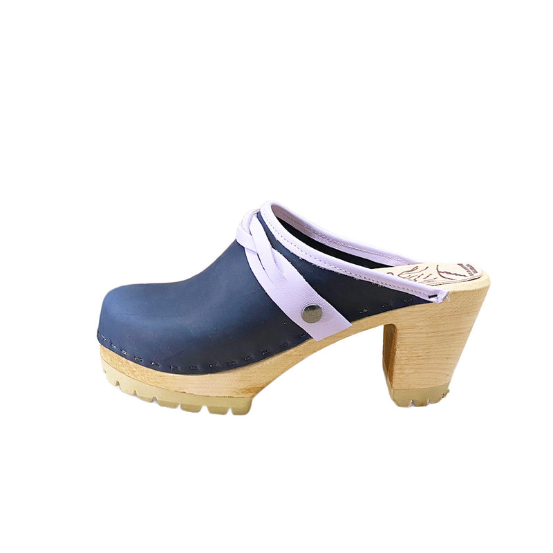 High Heel Mountain Sole in your choice of Featured Leather with Braided Snap Strap