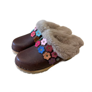 Brown Shearling Clogs with Linnea Snap Strap