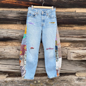 Patchwork Quilt Upcycled Barrel Jeans
