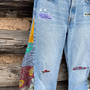 Patchwork Quilt Upcycled Barrel Jeans