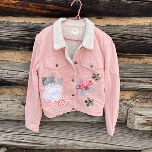 Pink Corduroy Fleece Lined Upcycled Jacket