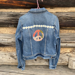 Upcycled Peace Sign Denim jacket