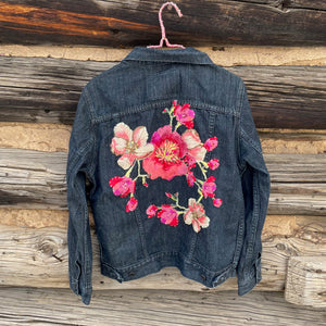 Upcyled Emboidered Flower Patch Denim Jacket