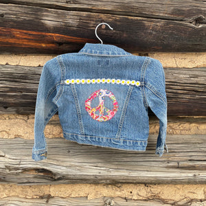 Kids Upcycled Peace sign Denim Jacket