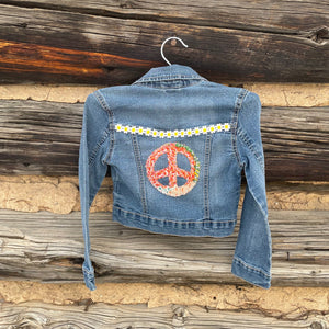 Kids Upcycled Peace Sign Denim Jacket