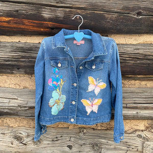 Kids Upcycled Denim Jacket with Butterflies