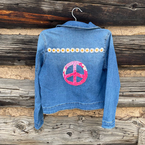 Kids Upcycled Peace sign Denim Jacket