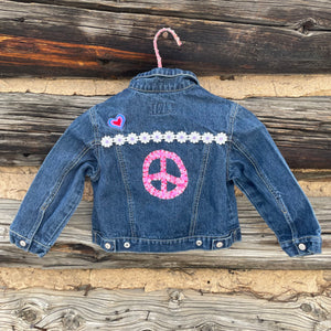 Kids Upcycled Peace sign Denim Jacket