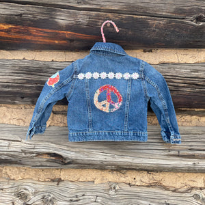 Kids Upcycled Peace sign Denim Jacket