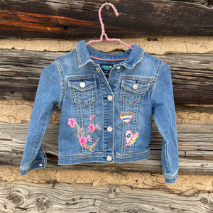 Kids Upcycled Peace sign Denim Jacket