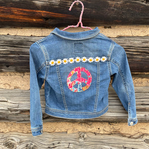 Kids Upcycled Peace sign Denim Jacket