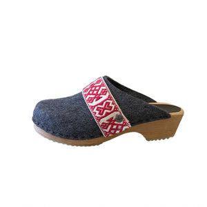 Antracite Vegan Wool  Clogs with Ribbon Snap Strap