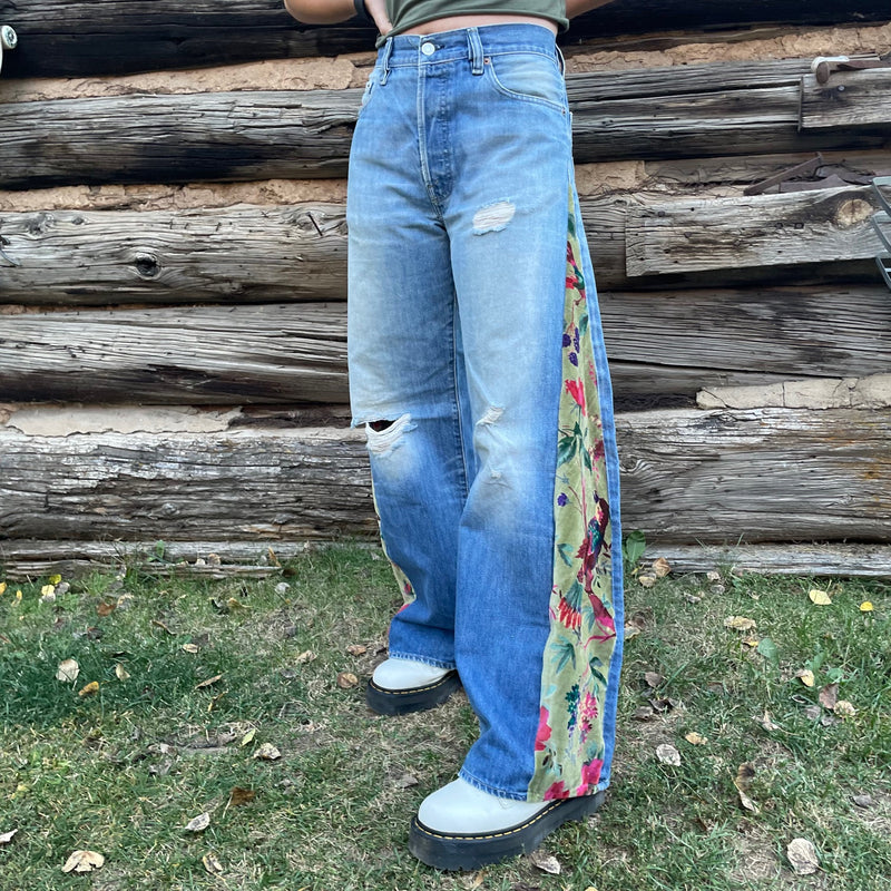 Tessa "Hand Me Downs"  Upcycled Green Velvet Barrel Jeans Diesel Size 30