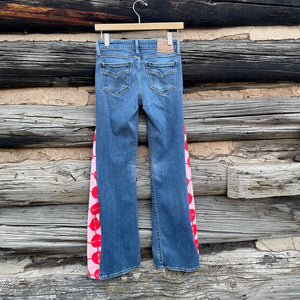 Tessa "Hand Me Downs"  Upcycled Velvet Barrel Jeans Levis Size 26