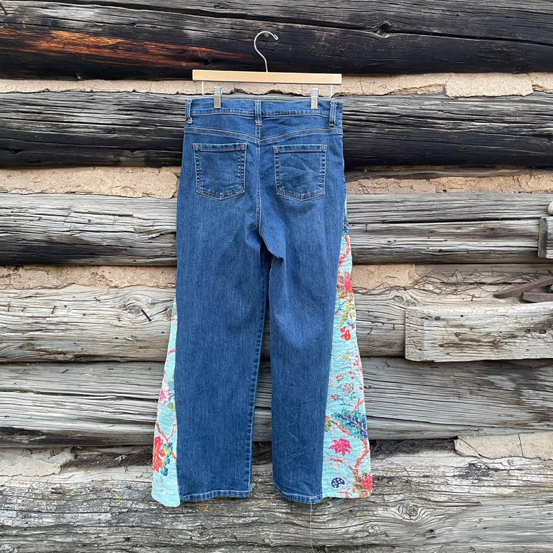 Tessa "Hand Me Downs"  Upcycled Quilt Wedge Jeans Size 10