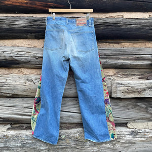 Tessa "Hand Me Downs"  Upcycled Green Velvet Barrel Jeans Diesel Size 30