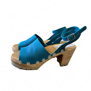 High Heel Mountain Alva Sandal in Teal leather