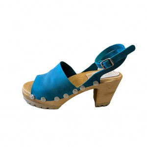 High Heel Mountain Alva Sandal in Teal leather