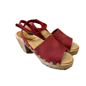 High Heel Mountain Alva Sandal in Red leather