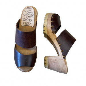 High Heel Mountain Sole Two Strap Sandal with Decorative Nails