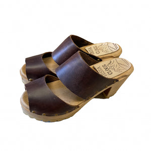 High Heel Mountain Sole Two Strap Sandal with Decorative Nails