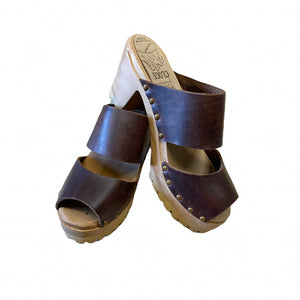 High Heel Mountain Sole Two Strap Sandal with Decorative Nails