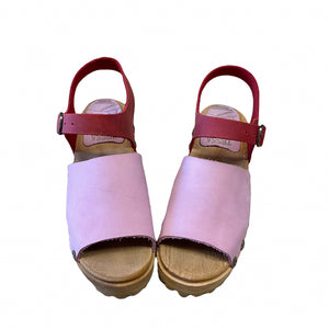 Sigrid Mountain Sole Sandal in Light Pink and Red with decorative flower nails