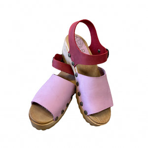 Sigrid Mountain Sole Sandal in Light Pink and Red with decorative flower nails