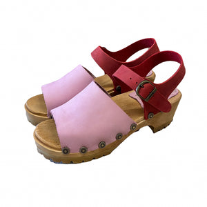 Sigrid Mountain Sole Sandal in Light Pink and Red with decorative flower nails