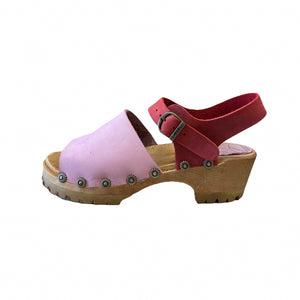 Sigrid Mountain Sole Sandal in Light Pink and Red with decorative flower nails