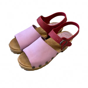 Sigrid Mountain Sole Sandal in Light Pink and Red with decorative flower nails