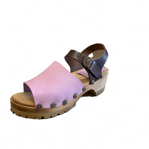 Sigrid Mountain Sole Sandal in Light Pink and Bittersweet with decorative flower nails