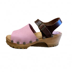 Sigrid Mountain Sole Sandal in Light Pink and Bittersweet with decorative flower nails