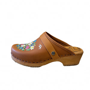 Hand painted Traditional Heel Clog in Sunrise  Oil Leather