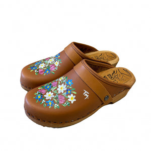 Hand painted Traditional Heel Clog in Sunrise  Oil Leather