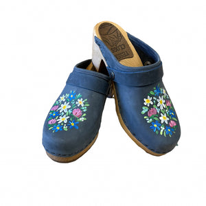Hand painted High  Heel Clog in denim blue leather