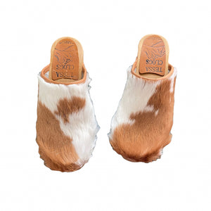Tan and White Calf Ultimate High Clogs