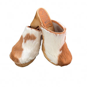 Tan and White Calf Ultimate High Clogs