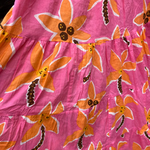 Long Cotton Voile Tiered Skirt in Hot Pink Print
