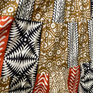 Long Cotton Voile Tiered Skirt in Black /Tan Print