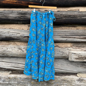 Long Cotton Voile Tiered Skirt in Blue Print