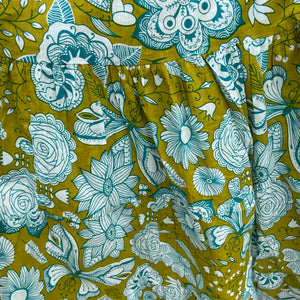 Long Cotton Voile Tiered Skirt in Green Print