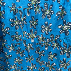 Long Cotton Voile Tiered Skirt in Blue Print